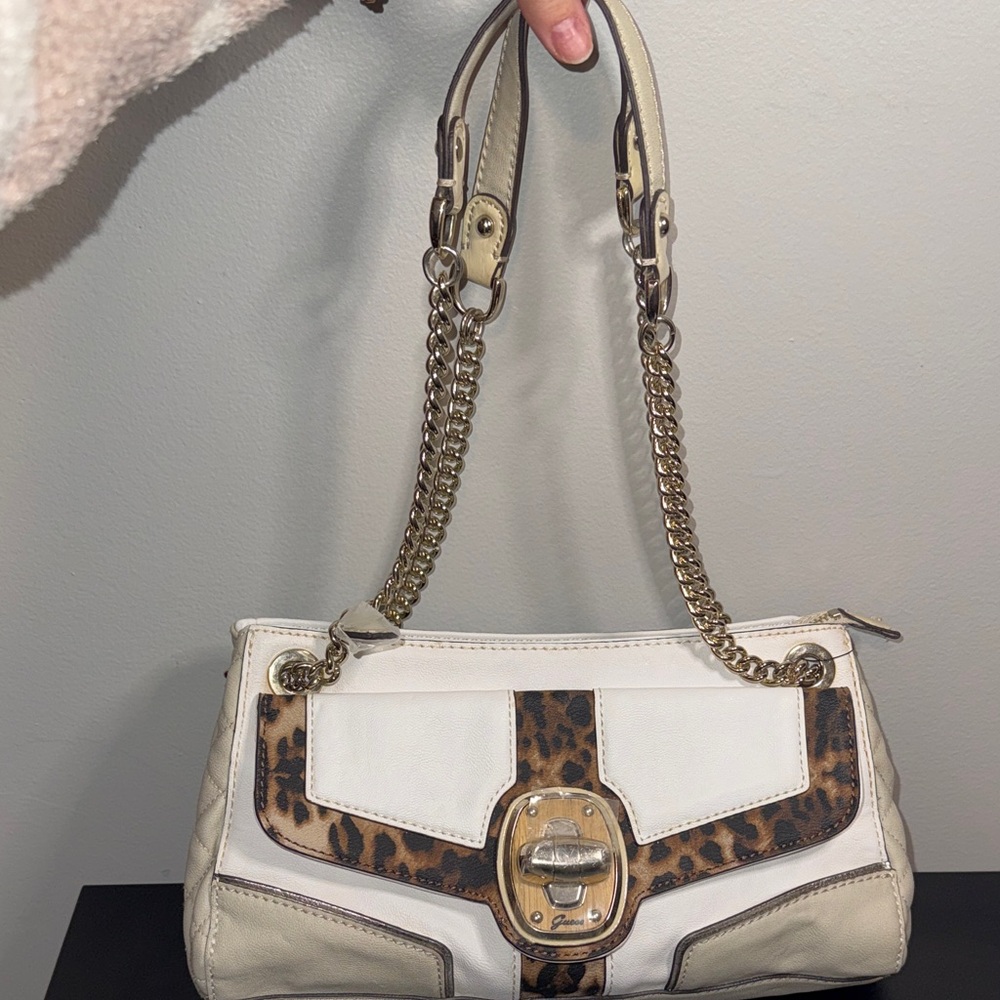 Vintage Guess White and Leopard Shoulder Bag